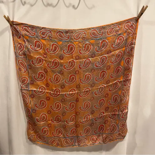 Vintage 70’s? groovy orange turquoise paisley silk scarf square
