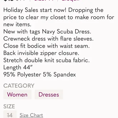 Eloquii Bell Flare Sleeve Blue Scuba Dress Size 24