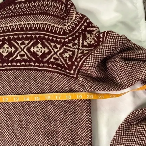Next Womens Size L Wool Blend Fair Isle Red Cream Knit Sweater Dress Long Sleeve