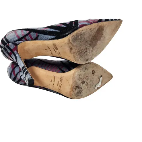 Jimmy Choo Canvas Abel Stiletto Heels Pointed Toe Pumps Multicolor Slip On Size 37 - Image 10