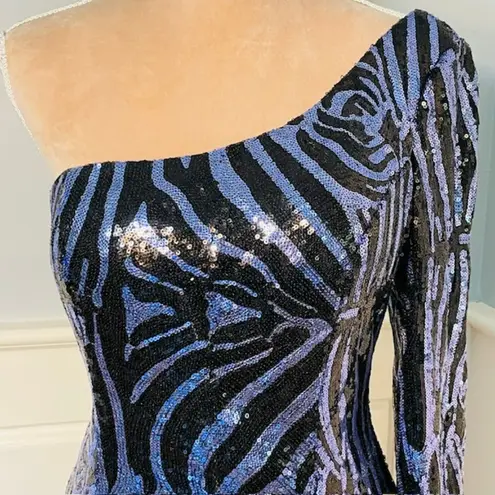 Alyce Paris Sequin Party Mini Dress Animal Print Black & Purple Size 10