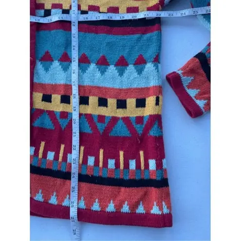 T8 VTG Bedford Fair Colorful Knit Cardigan Sweater Aztec Geometric Pattern Large Red