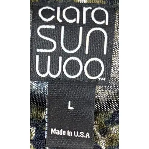 Clara Sun Woo Tunic Size Large 3/4 Sleeves Green Abstract Artsy Business Casual