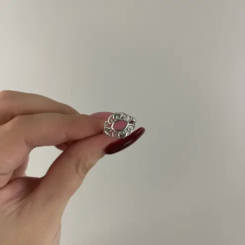 Vintage Baby Pink Silver Swirl Heart Design Dainty Ring