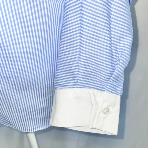 Central Park West New Fold Over Cold Shoulder Shirt Blue White Stripe