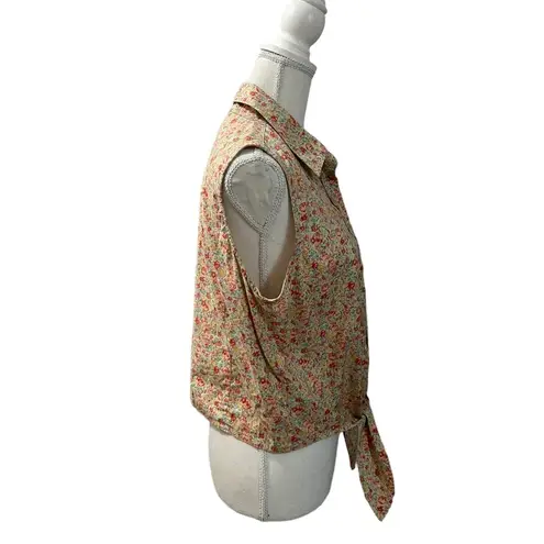 Lauren Ralph Lauren 60s 70s Floral Cottage Core Bohemian Tie Waist Crop Top Yellow Size 12