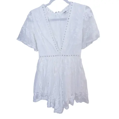 SEEK Ivory Lace Romper Sheer Small White Bridal Boho Bachelorette Cottagecore