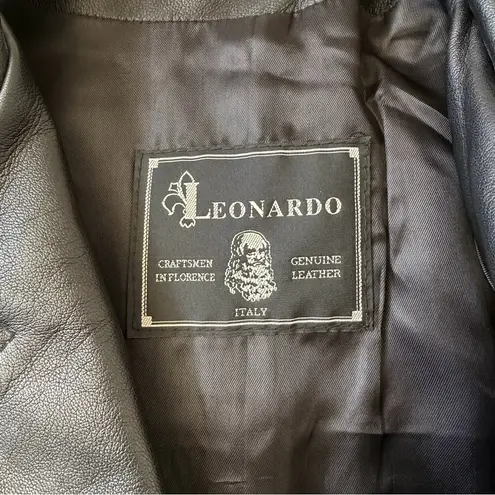 Vintage Leonardo Leather Jacket COAT Black Overcoat Midi Unisex Coat Size 50