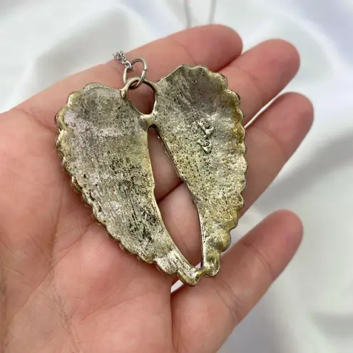 Early 2000's Chunky Witchy Whimsygoth Silver Rhinestone Goth Angel Wing Necklace