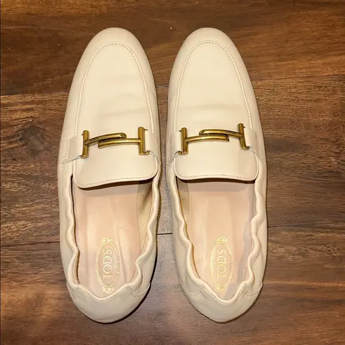 Tod's TOD’s Cuoio Leg.79A Mocassino Doppio Ivory/Gold Flat Loafer in Size 40