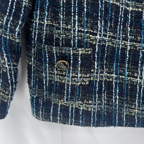 Bonworth Colorful Blue Metallic Thread Tweed Button Front Lined Blazer Size XS/M