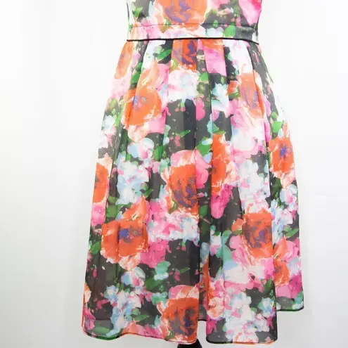 Vintage Flower decor asymmetric neck, Floral print pleated dress Red Size XXS