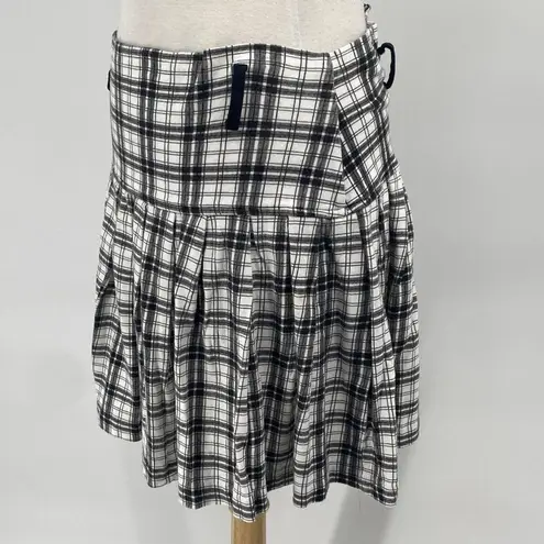 Vintage 90s Plaid Tartan Pleated Mini Skirt Cotton Knit White Black Womens 10/12