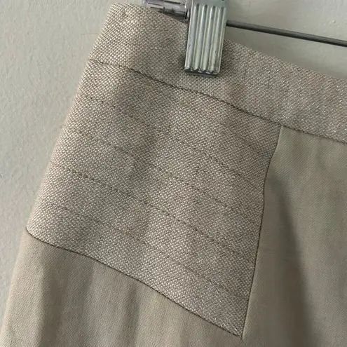 Comptoir Des Cotonniers Linen Blend Metallic Detail Khaki Pencil Skirt S Small