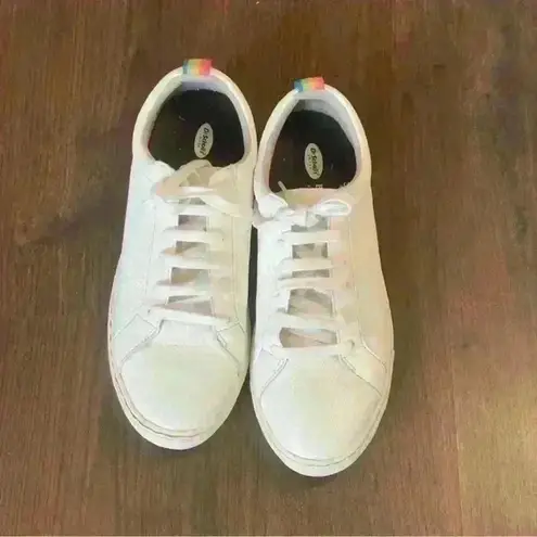 White Sneakers Size women 8.5 Rainbow trim on low top white sneakers Silver