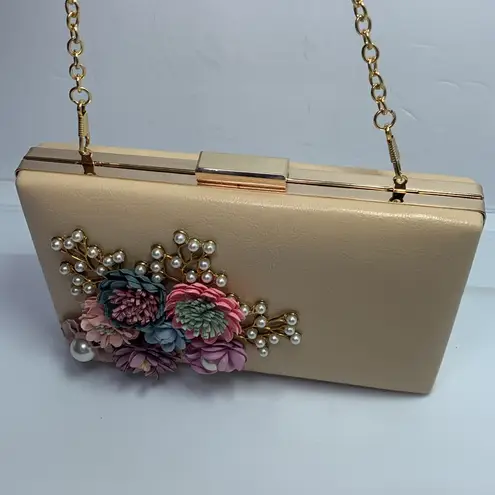 Floral Clutch Purses Flower Evening Handbag Bridal Wedding Prom Shoulder Bags Tan