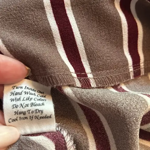 mine high waisted mocha and wine striped wide leg pants tie waist elastic back L Brown Size L