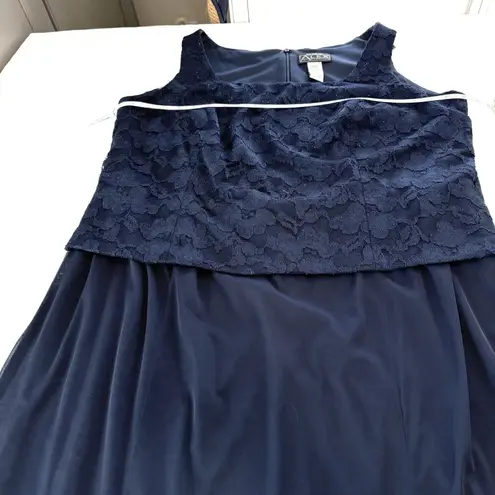 Alex Evenings Navy Blue Glitter Lace Two Piece Jacket Chiffon Midi Dress 22W