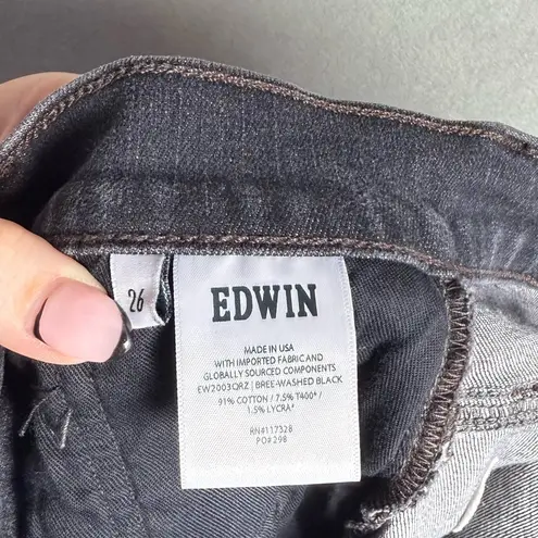 Edwin Women’s Jeans Black Bree Slim Straight Raw Hem Size 26