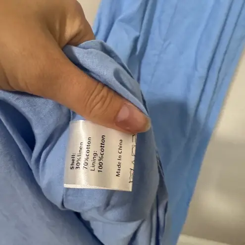 Petal & Pup Lainey Tie Strap Cotton & Linen Maxi Dress Size L Blue Size L