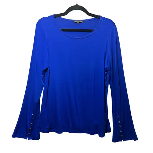 Jeanne pierre Blue Bell Sleeve Top Button Cuff Stretch Knit Scoop M