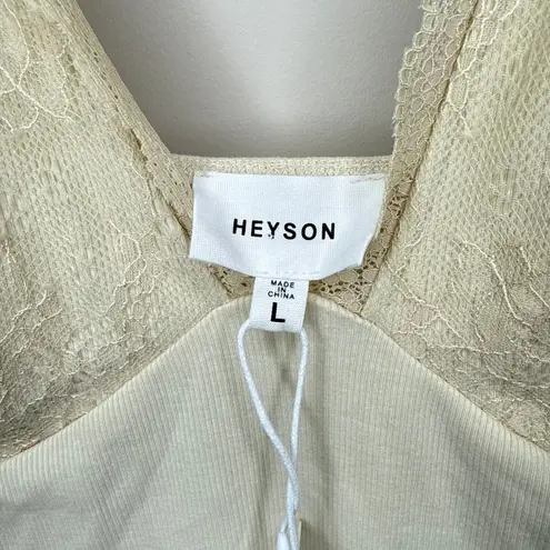 Heyson NEW w/ Tags Cream Ribbed Knit and Lace Deep V