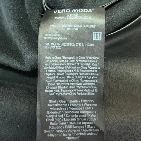 VERO MODA Women's Black Vegan Faux Leather Belted Button Up Trench Coat Jacket M