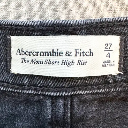 Abercrombie & Fitch Mom High Rise Distressed Cutoff Raw Hem Denim Jean Shorts