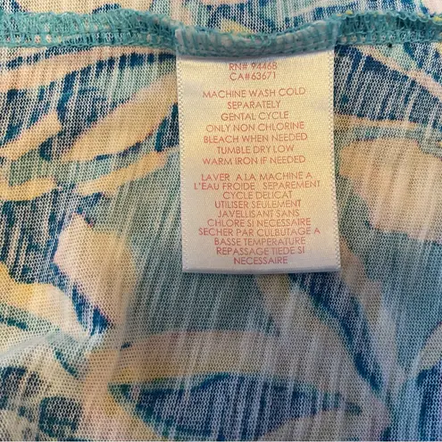 Stella Parker Women’s Size L Chest Pocket T Shirt Cotton Dress Tropical Teal Blue Size L