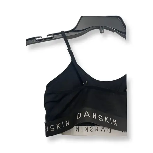 Danskin  Womens Sports Bra Black Adjustable Strap Stretch Pullover Square Logo S