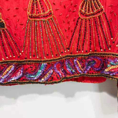 Laurence Kazar Vintage Red Beaded Silk Cropped Jacket Size M