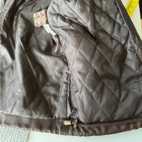 Vintage GIII Brown Genuine Leather Jacket Hooded Anorak Trench Coat Sz Small