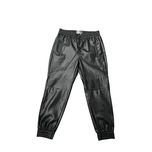 by Anthropologie Faux Leather Jogger Pants XS Black Elastic Waist Drawstring