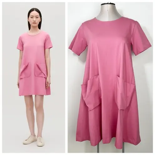 COS  Jersey Pink Swing Dress Patch Pocket Front Size Medium lagenlook