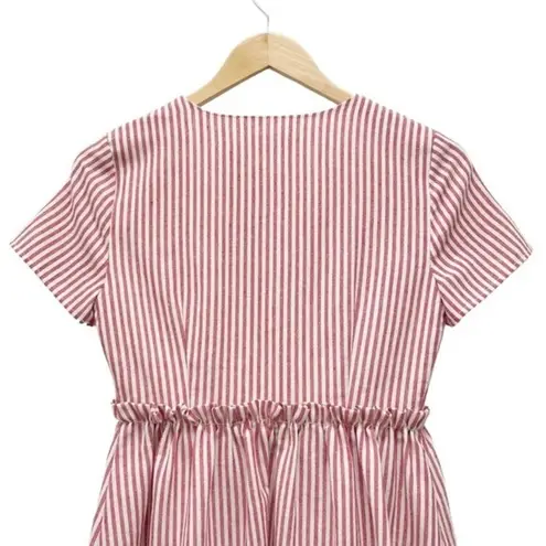 Rachel Parcell  Red & White Ticking Stripe Linen Blend Americana Midi Dress Sz XS