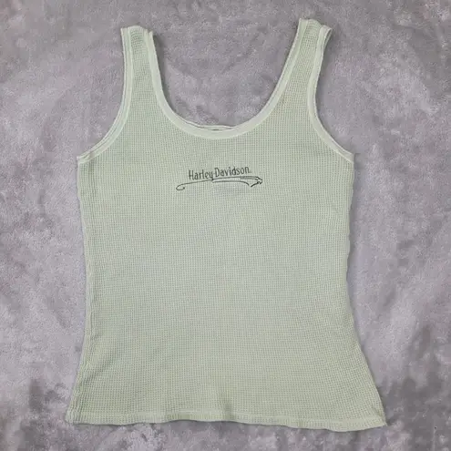 Harley Davidson Green Embroidered Palm Beach Waffle Knit Tank Top size Large
