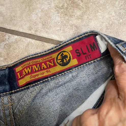 Lawman Jeans Sz 9 Vintage Slim Fit High Waist button detail Denim Y2K hong Komg Blue