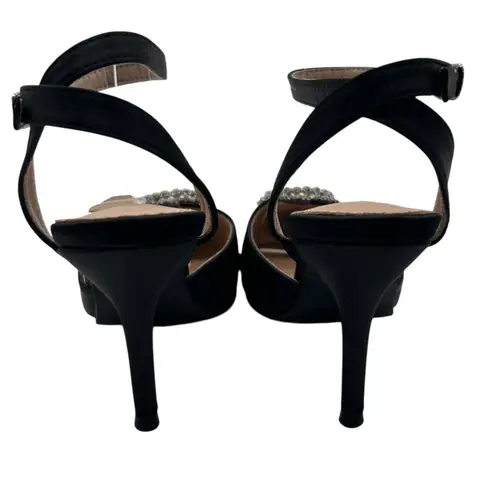 Allegra K NEW Ankle Strap Heels Womens 7 Black Rhinestone Pointed Toe Pumps