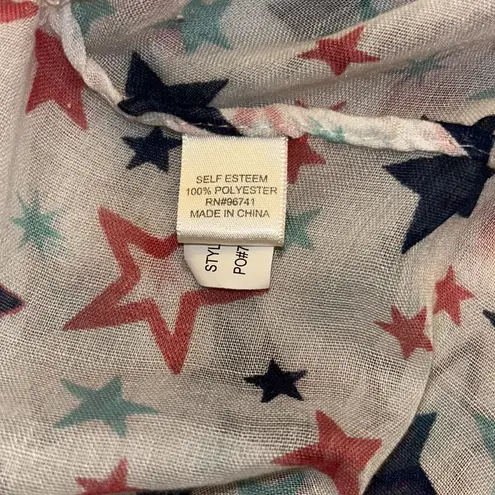 Self Esteem Red White & Blue Star Print Sheer Mesh Infinity Scarf – 29” USA - Image 4