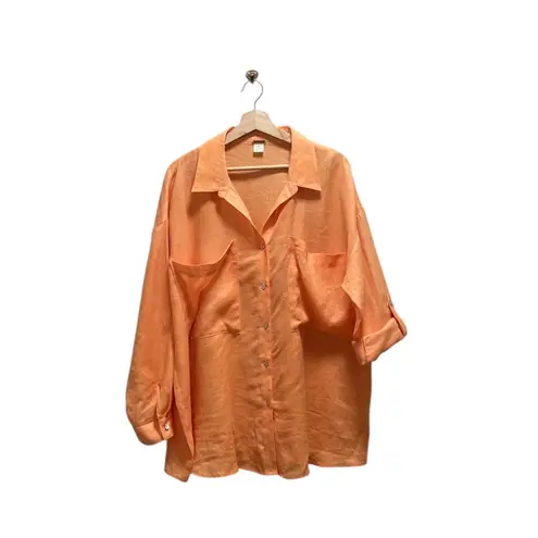 Magaschoni Linen Oversized Button Down Blouse Orange Size L Beach Lagenlook Boho