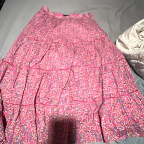J.Crew  pink floral block print tiered full lined cotton midi skirt size XS