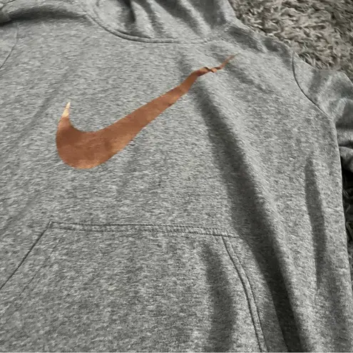 Nike  Hoodie Large Grey Scuba Sweatshirt Rose Gold Swoosh Logo Pocket Womens