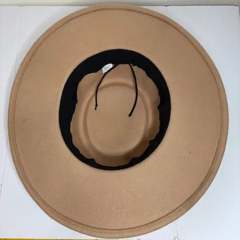 World Market Wool Wide Brim Fedora Hat Camel Tan Boater Style