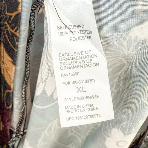 Democracy Women Cami Top Size XL Black Floral Satin Lace Trim Boho Dark Romantic