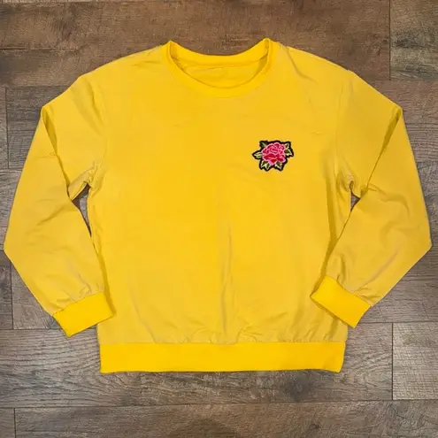 Yellow Crewneck Sweatshirt With Rose Patch Size undefined