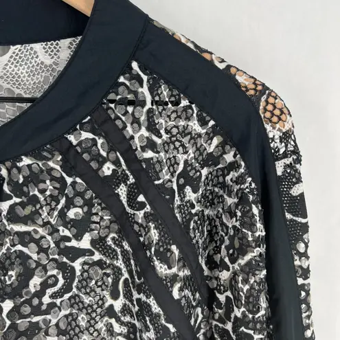 Black & White Avenue Sheer Bomber Jacket Womens 26/28 (3X) Black White Leopard Print Full Zip