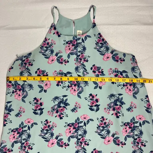 Pink Rose Floral Sleeveless Shift Dress Blue Pink Medium Chiffon Tiered Mini Sundress