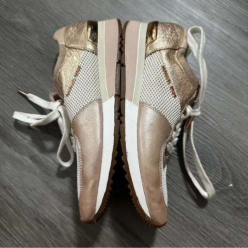 Michael Kors MK Allie Trainer Leather Pink Gold Sneaker Shoes Size 8