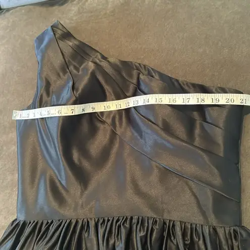 Women’s Black Satin One Shoulder Prom Party Formal Dress with Leg Slit Size 16 Black