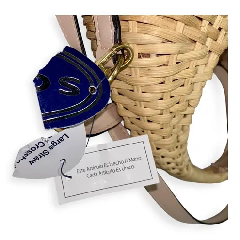 Scoop NYC Round Rattan Crossbody Purse Beige Straw Circle Bag NWT Pink